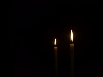 Close-up of lit candle in the dark