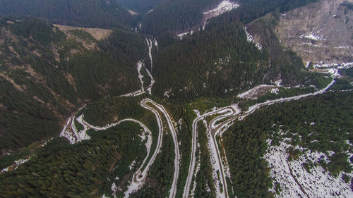 High angle view of winding road on mountain