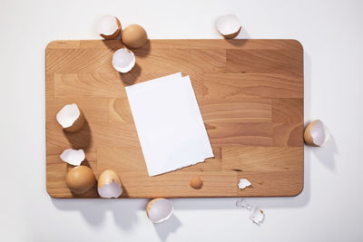 High angle view of white table