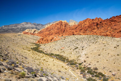 Scenic view of mountains against blue sky. red rock canyon, nevada 