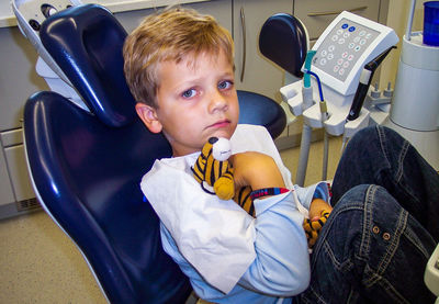 Portrait of cute boy sitting on seat