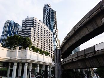 Low angle view of modern buildings against sky