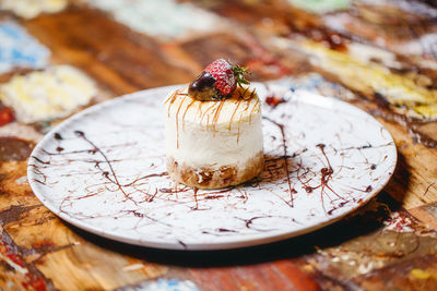 Close-up of cake in plate on table