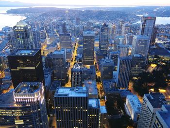 High angle view of cityscape during dusk