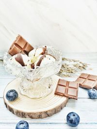 Close-up of ice cream on table