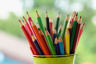 Close-up of multi colored pencils