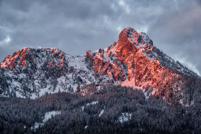 Low angle view of snowcapped mountain against sky