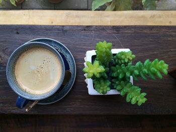 High angle view of coffee on table