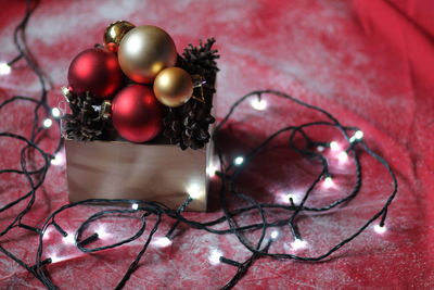 Close-up of christmas decorations on tree