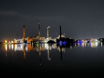Scenic view of sea against clear sky at night
