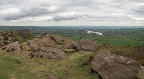 Scenic view of mountains against cloudy sky