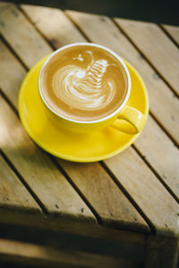 High angle view of coffee on table