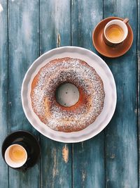 High angle view of coffee cup on table