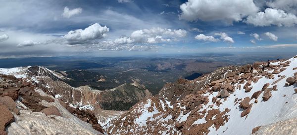 Scenic view of snowcapped mountains against sky