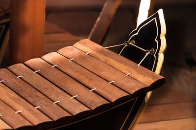 Close-up of piano keys on wooden table