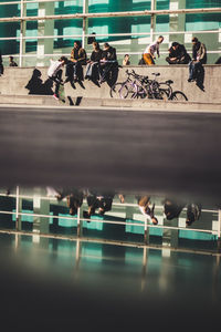 High angle view of people at stadium