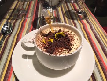 Close-up of drink served on table