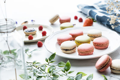 High angle view of cake in plate on table