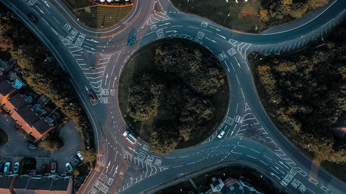 High angle view of cars on road at night