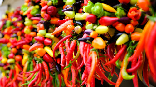 Colorful spanish peppers, la boqueria food market, barcelona.