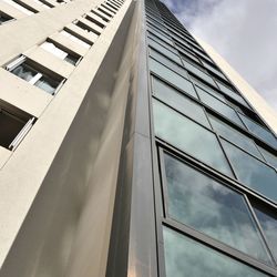 Low angle view of modern building against sky