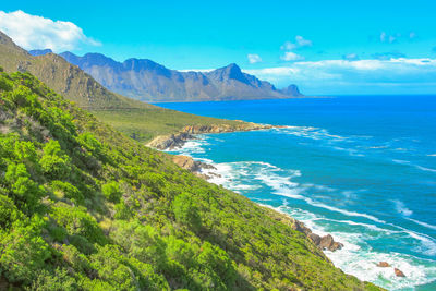 Scenic view of sea against blue sky