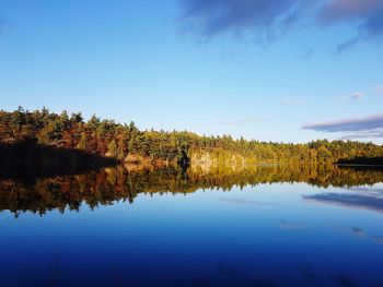 Scenic view of lake against blue sky