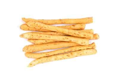 Close-up of bread against white background