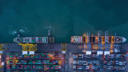 Directly above shot of cargo containers at harbor