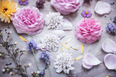 High angle view of flower decorations