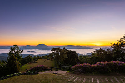 Scenic view of sea against sky during sunset