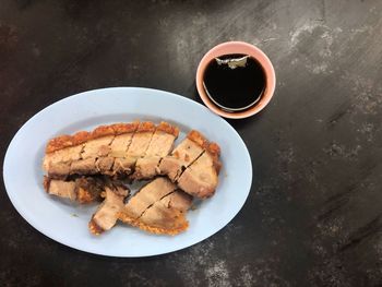 High angle view of meal served on table