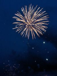 Low angle view of fireworks in sky at night