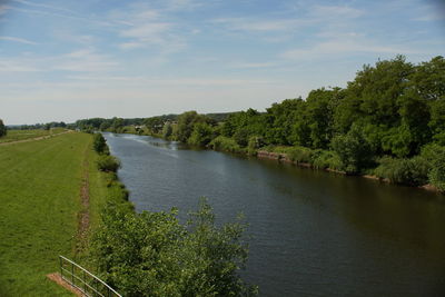 Scenic view of river amidst trees against sky