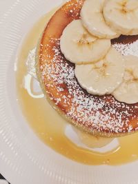 High angle view of pancake in plate