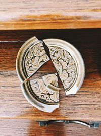 High angle view of carving on table