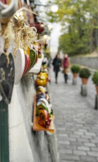 Close-up of christmas lights in row