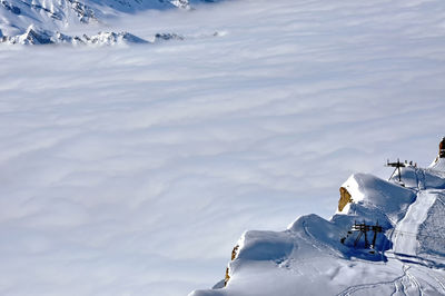 Snow covered landscape against sky