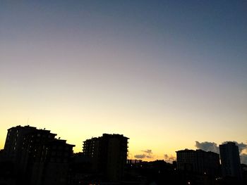 Low angle view of buildings at sunset