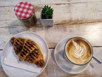 High angle view of coffee on table