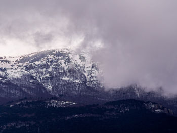 Scenic view of snow covered mountains against sky
