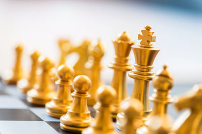 Close-up of chess pieces on board