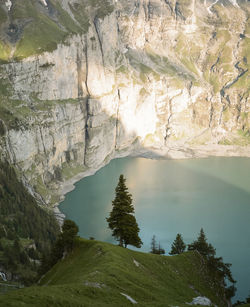 Scenic mountain views while hiking in the swiss mountains in summer. shot on kodak portra 400 film.