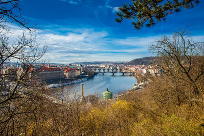 Prague city seen from the letna hill in a beautiful early spring day