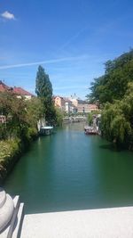 Scenic view of river against blue sky