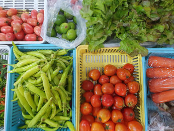 High angle view of vegetables for sale at market stall