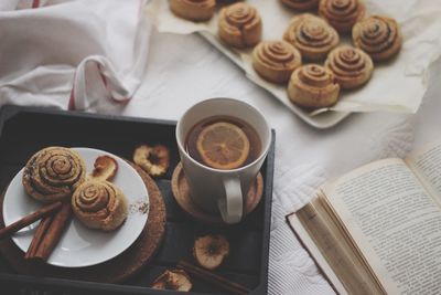 High angle view of coffee on table