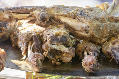 High angle view of meat on table