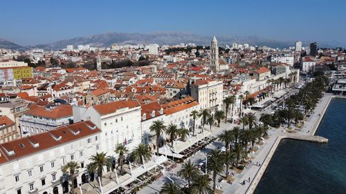 High angle view of townscape against sky