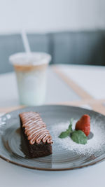 Close-up of chocolate cake on table